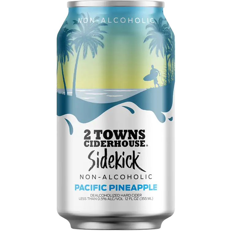 2 Towns Ciderhouse Sidekick Pacific Pineapple Non-Alcoholic Cider, Oregon