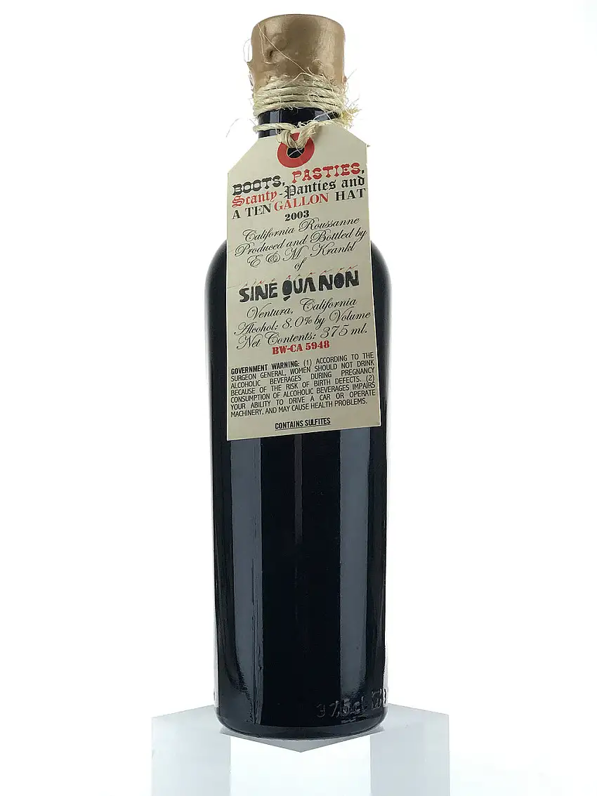 2003 Sine Qua Non, SQN, Boots Pasties Scanty Panties and a Ten Gallon Hat, California, Half Bottle (375ml) [Roussanne] 2003 375mL