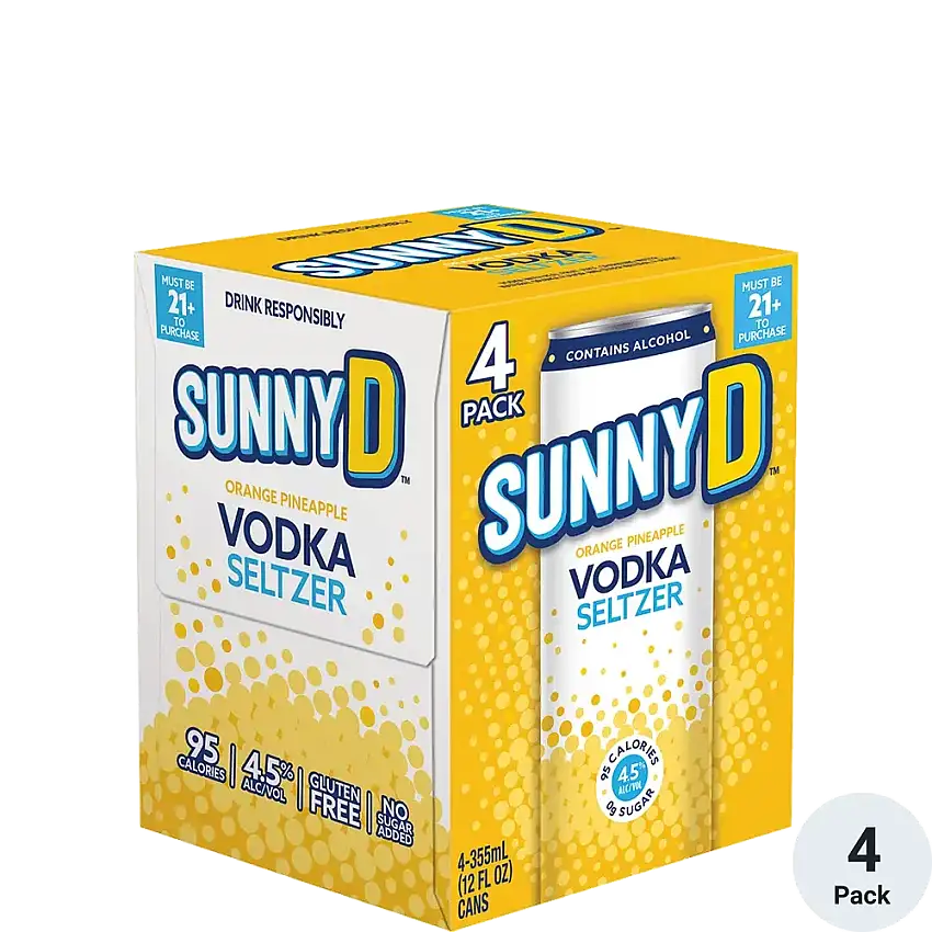 SunnyD Vodka Orange Pineapple Vodka Seltzer 4-Pack 355ml