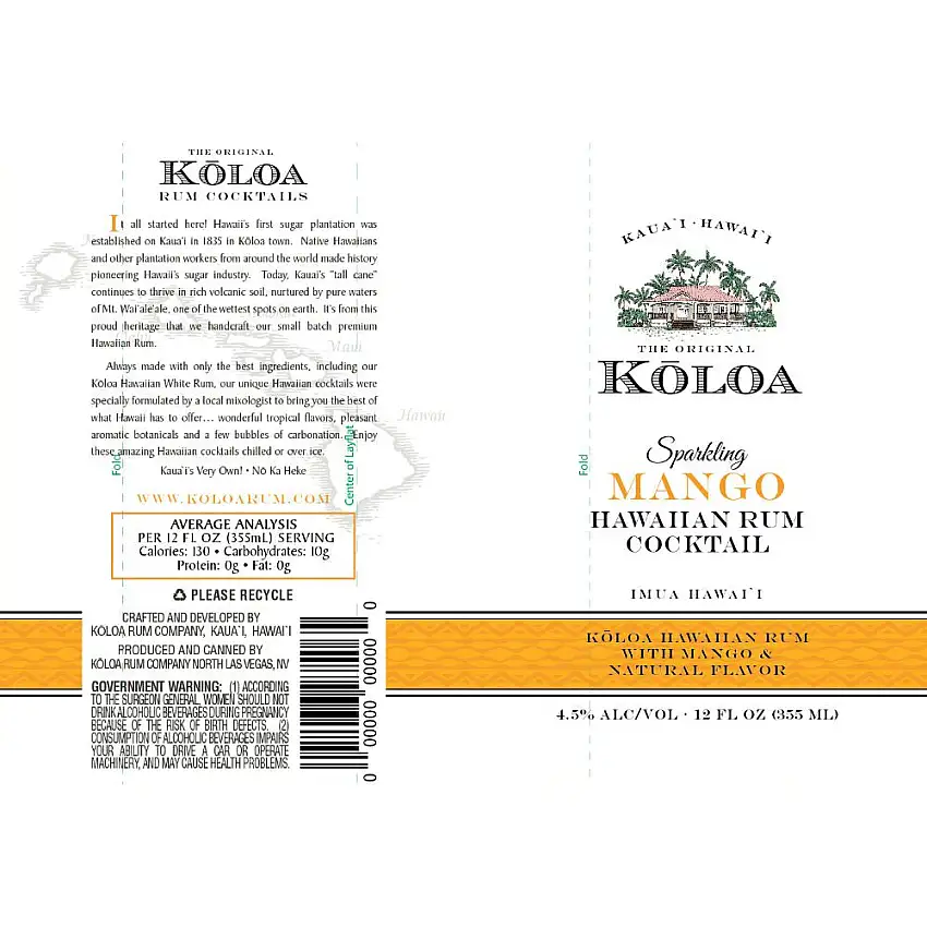 Kōloa Sparkling Mango Hawaiian Rum Cocktail 4pk