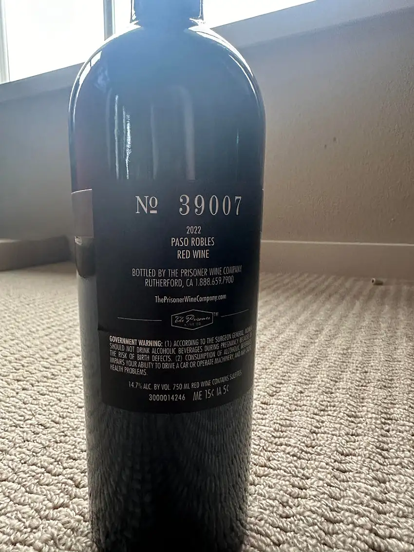Prisoner Wine Company NO 39007 750mL