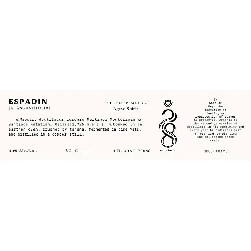 Veintiocho Espadin Agave Spirit