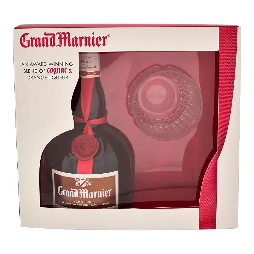 Grand Marnier Cordon Rouge Liqueur with Rocks Glass