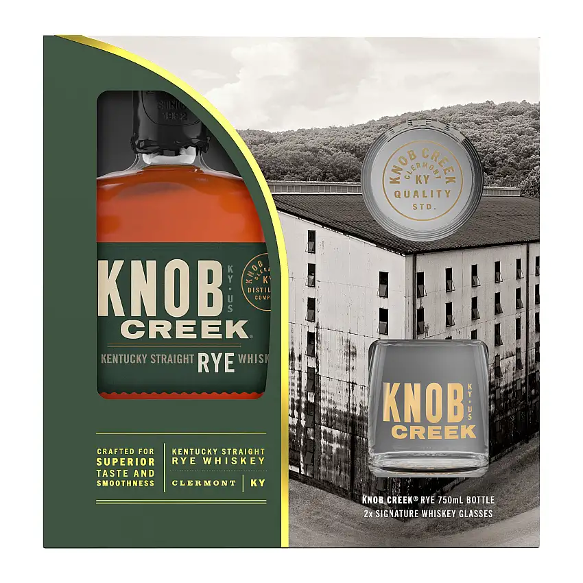 Knob Creek Rye Whiskey with Glasses