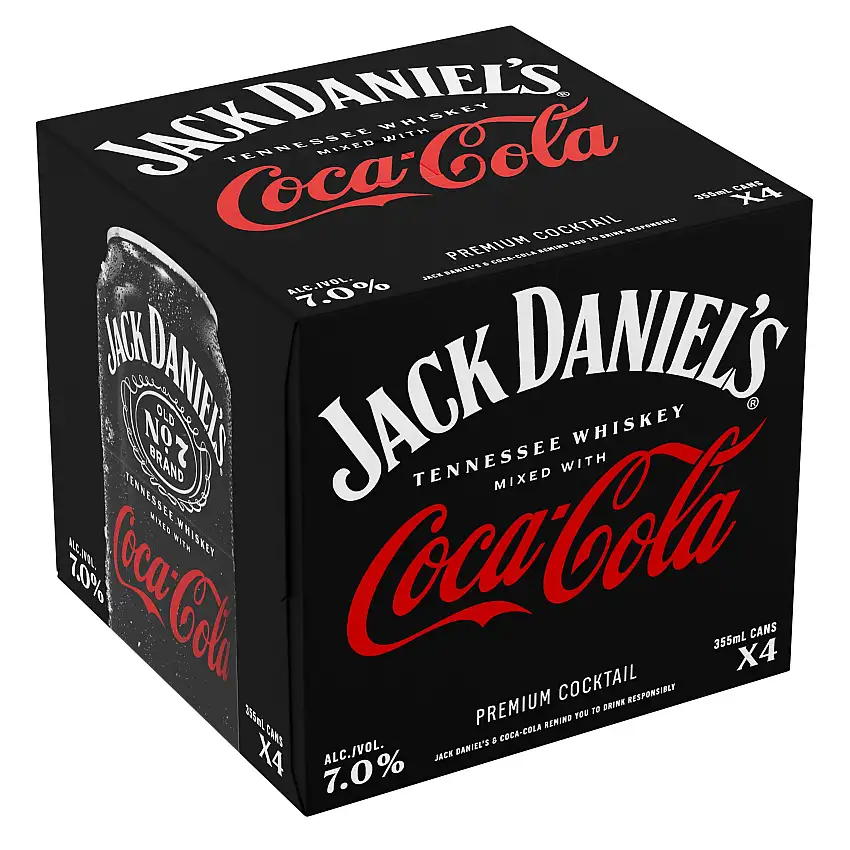 Jack Daniel's Coca Cola Tennessee Whiskey Cocktail 4x355 mL Cans