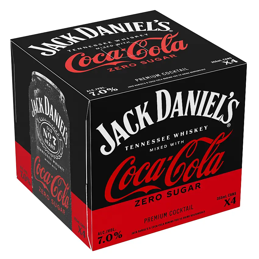 Jack Daniel's Coca Cola Zero Sugar Tennessee Whiskey Cocktail 4x355 mL Cans