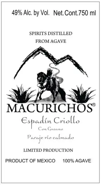 Mezcal Macurichos Destilado de Agave Espadín Criollo con Gusano - 750ml Bottle