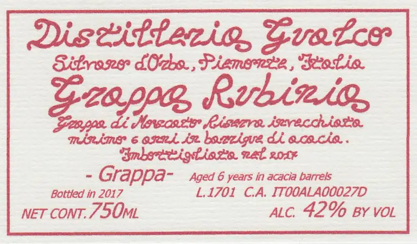 Distilleria Gualco Grappa Rubinia - 750ml Bottle