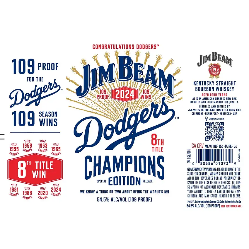 Jim Beam Dodgers 8th Champions Edition - Single 750ml Bottle