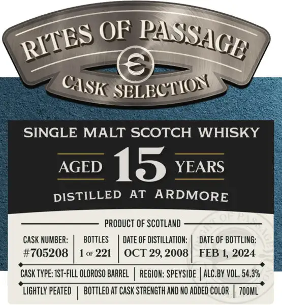 Rites of Passage Single Malt Scotch Whisky, 'Ardmore 15 Year' - 750ml Bottle